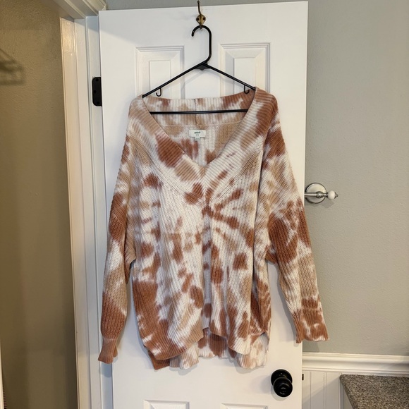 aerie Sweaters - Aerie Brown White Tie Dye Cotton Knit Sweater – Size XL